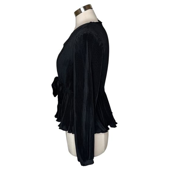 Lulus Sweet Victory Black Pleated Tie Front Peplum Top Black Womens Medium NEW - Picture 5 of 14